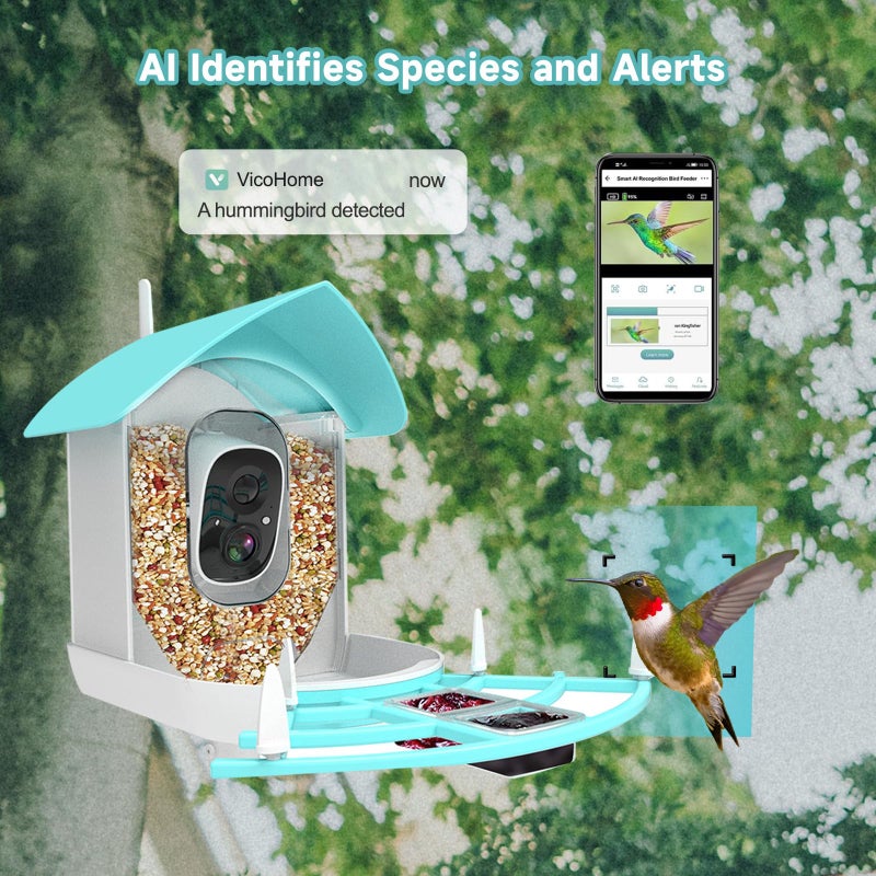 Fazoxo Bird Feeder with Camera, Auto Capture Wiress Bird Feeder Camera, AI Identify Bird Breed, 1080P HD Waterproof Outdoor Bird Watching Camera, Solar-Powered, for Garden, Yard, Park, Blue - Image 2